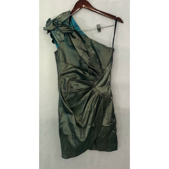 Jessica McClintock Dresses & Skirts - Jessica McClintock Dress Womens 8 Metallic Blue Green Prom Short Ruffle 90s NEW